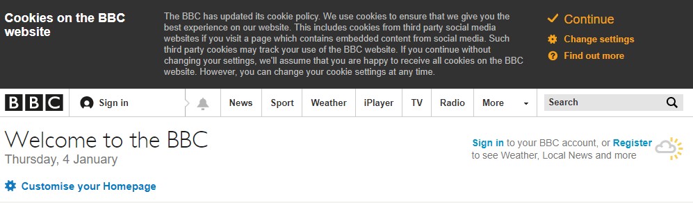 BBC Cookie message