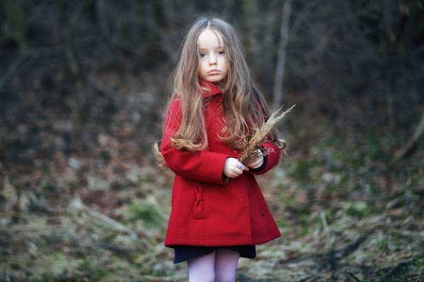 Girls with Red Coat in the woods