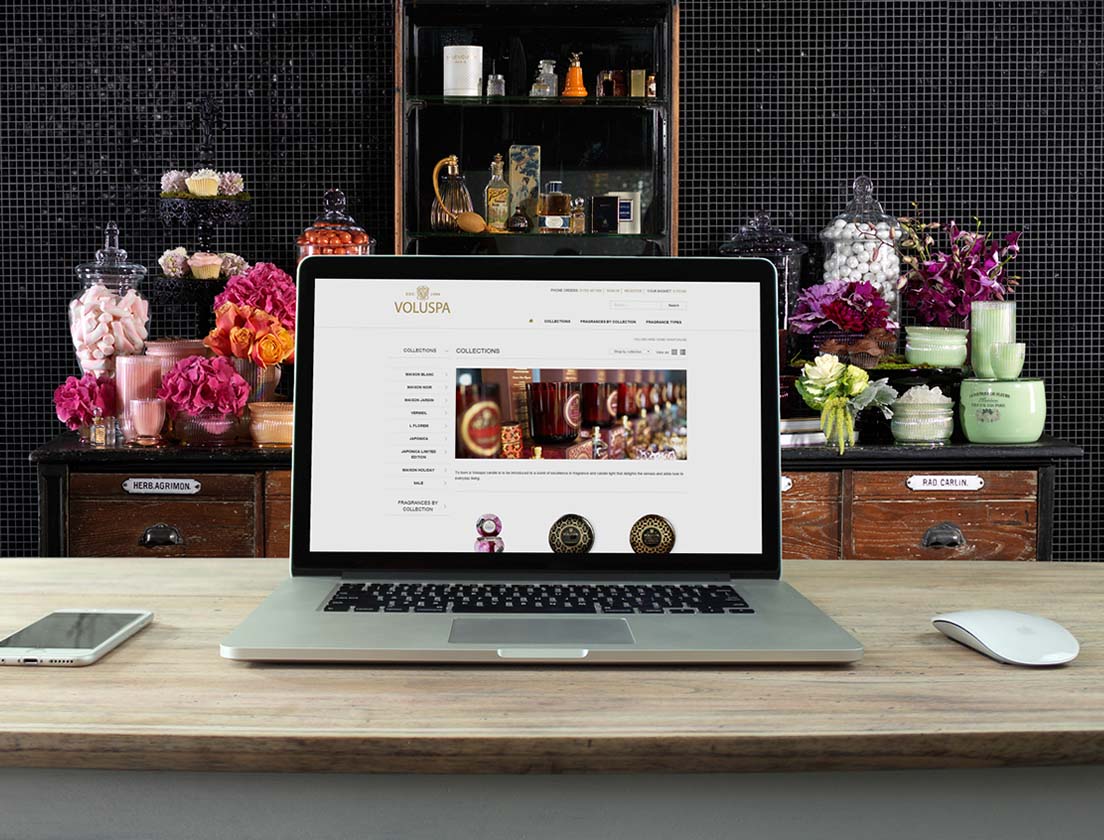 Voluspa ecommerce website on MacBook